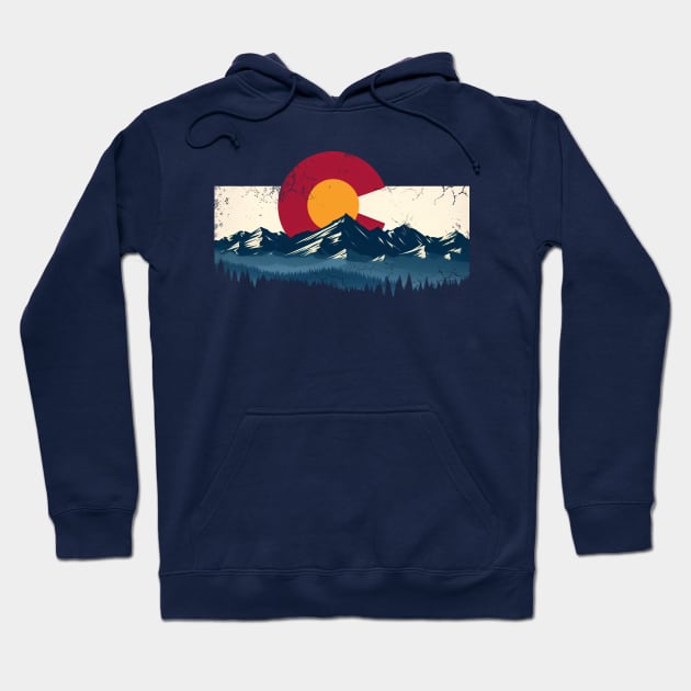 Colorado Flag Mountains Design Retro Distressed Hoodie by E